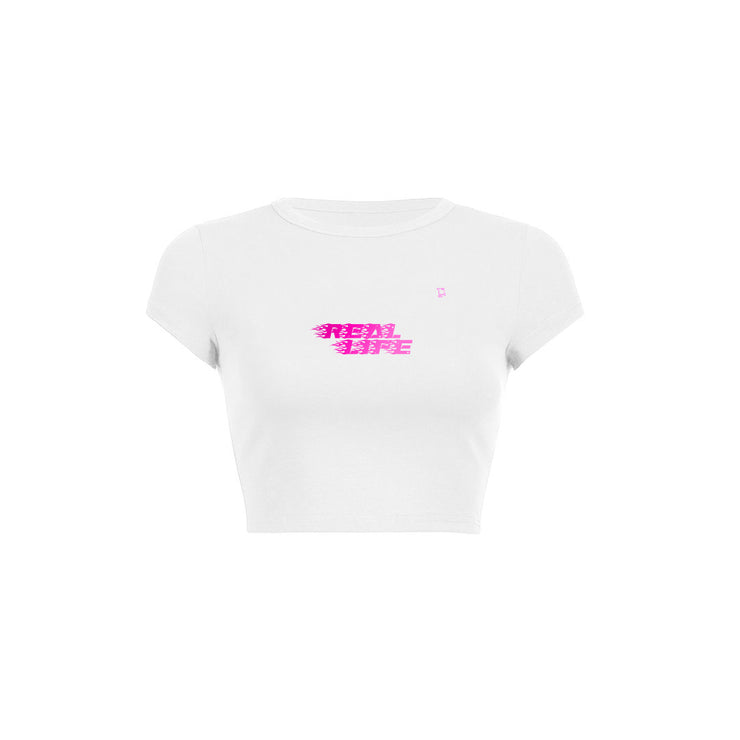 HOT PINK REAL LIFE WHITE CROP TOP