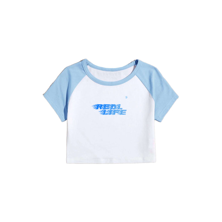 REAL LIFE BABY BLUE AND WHITE CROP TOP